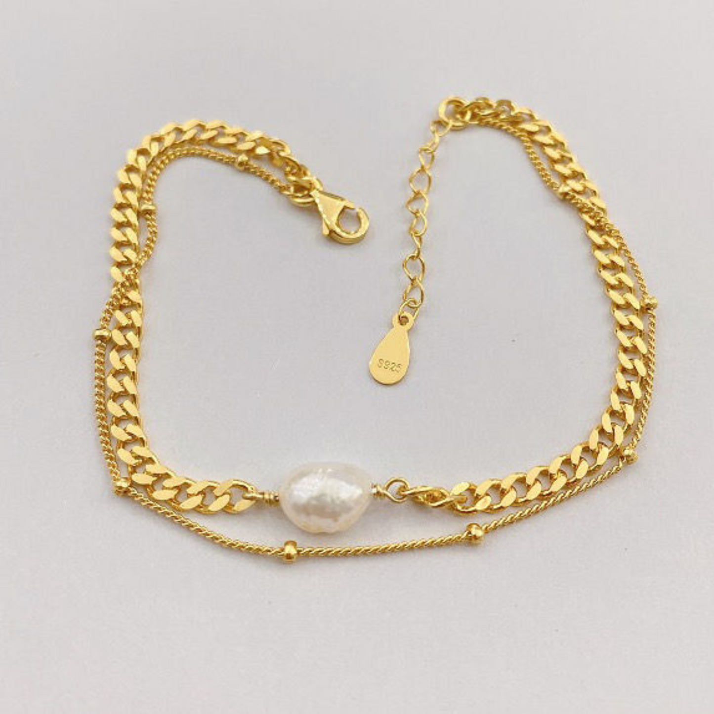 Molten Double Chain Pearl Bracelet